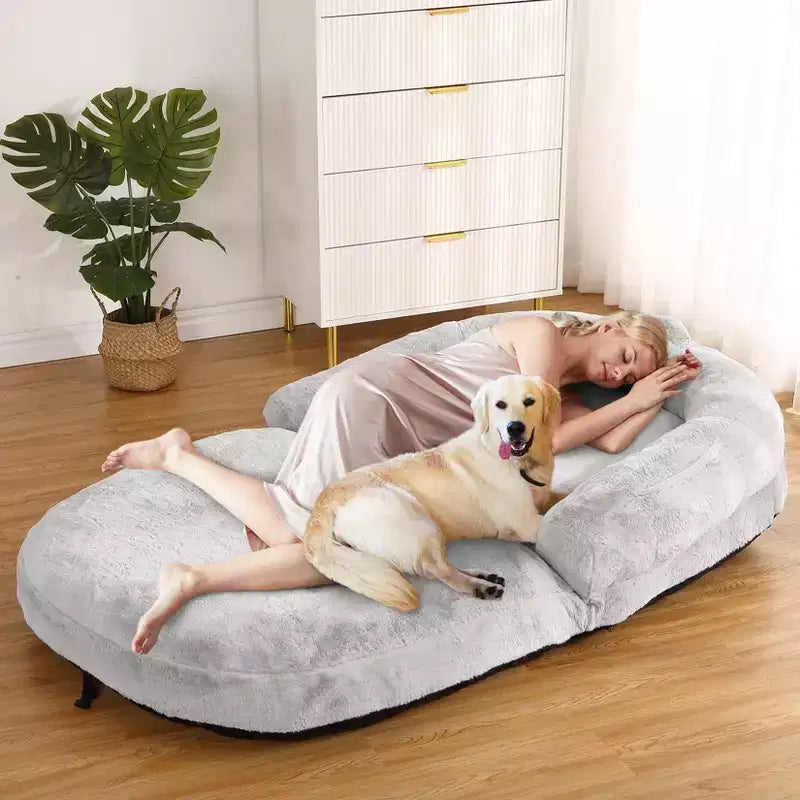 Lit pour chien de taille humaine pour adultes, lit pour chien pliable pour humains, lit géant pour chien de 180 x 110 x 25 cm avec housse amovible, lit pour chien lavable en fausse fourrure pour la sieste