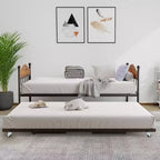 Lit de repos avec lit gigogne, lit de repos double en métal, cadre de lit de repos avec lit gigogne pliable, plateforme à lattes en acier robuste pour salon, chambre à coucher