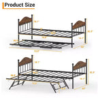 Lit de repos avec lit gigogne, lit de repos double en métal, cadre de lit de repos avec lit gigogne pliable, plateforme à lattes en acier robuste pour salon, chambre à coucher