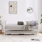 Lit de repos avec lit gigogne, lit de repos double en métal, cadre de lit de repos avec lit gigogne pliable, plateforme à lattes en acier robuste pour salon, chambre à coucher