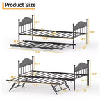 Lit de repos avec lit gigogne, lit de repos double en métal, cadre de lit de repos avec lit gigogne pliable, plateforme à lattes en acier robuste pour salon, chambre à coucher