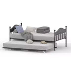 Daybed with Trundle,Metal Twin Size Day Bed,Sofa Bed Frame with Foldable Trundle Bed,Heavy Duty Steel Slats Platform for Living Room,Bedroom