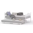 Lit de repos avec lit gigogne, lit de repos double en métal, cadre de lit de repos avec lit gigogne pliable, plateforme à lattes en acier robuste pour salon, chambre à coucher