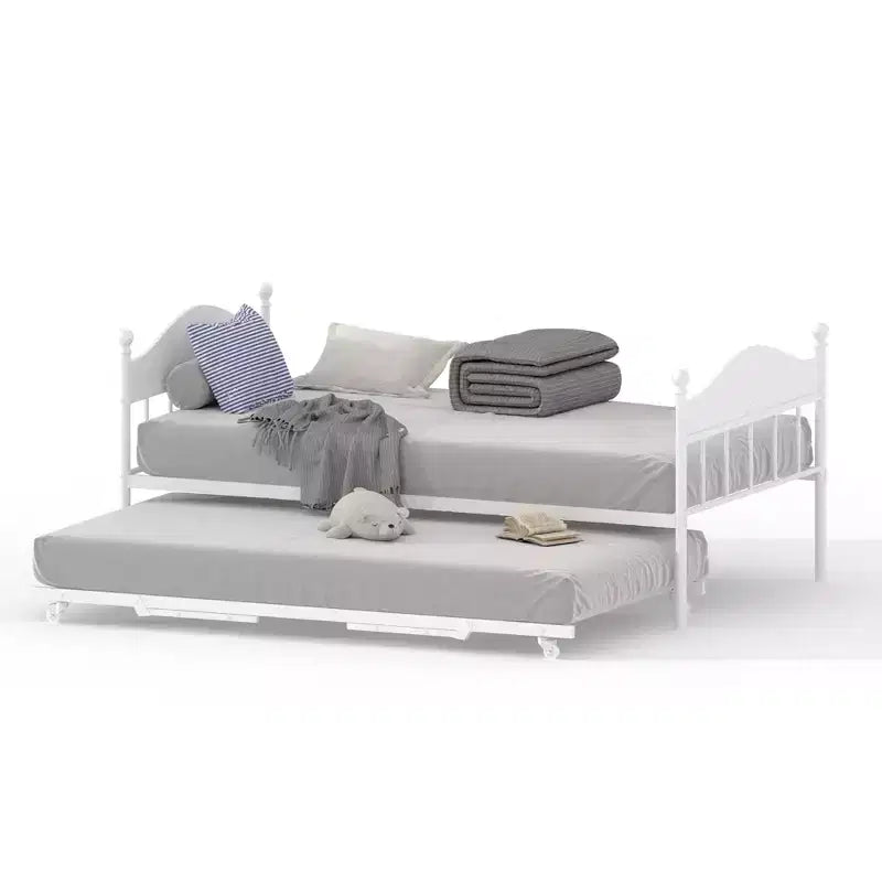Lit de repos avec lit gigogne, lit de repos double en métal, cadre de lit de repos avec lit gigogne pliable, plateforme à lattes en acier robuste pour salon, chambre à coucher