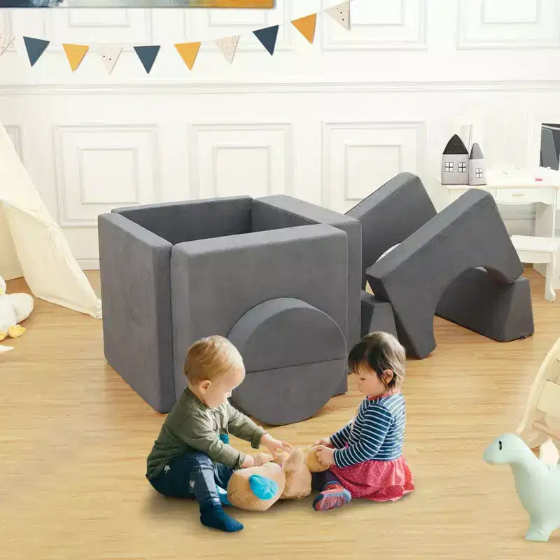 Canapé de jeu pour enfants, canapé modulaire 8 pièces pour tout-petits, canapé de jeu pour enfants pour salle de jeux ou chambre d'enfant, canapé convertible pour enfants avec housse amovible, gris foncé