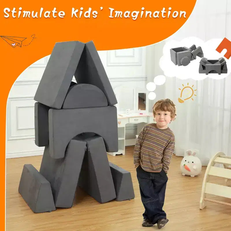 Canapé de jeu pour enfants, canapé modulaire 8 pièces pour tout-petits, canapé de jeu pour enfants pour salle de jeux ou chambre d'enfant, canapé convertible pour enfants avec housse amovible, gris foncé