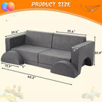 Canapé de jeu pour enfants, canapé modulaire 8 pièces pour tout-petits, canapé de jeu pour enfants pour salle de jeux ou chambre d'enfant, canapé convertible pour enfants avec housse amovible, gris foncé