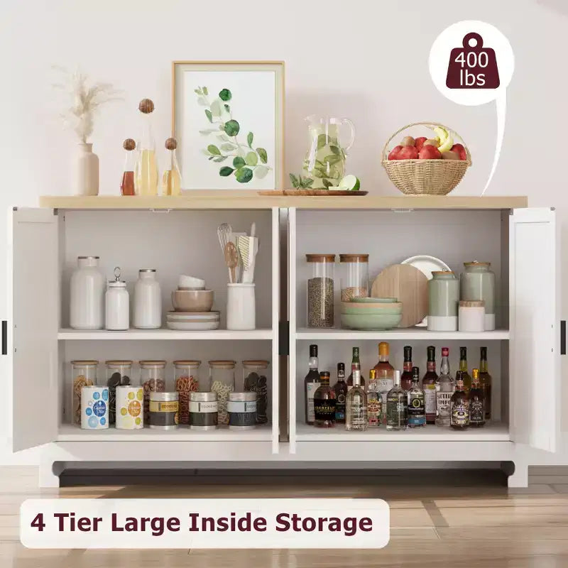 Armoire de rangement moderne en rotin avec 4 portes tissées et étagère réglable - Table console et meuble bar pour cuisine, salle à manger et salon, armoire d'appoint