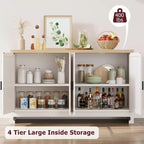 Armoire de rangement moderne en rotin avec 4 portes tissées et étagère réglable - Table console et meuble bar pour cuisine, salle à manger et salon, armoire d'appoint