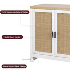 Armoire de rangement moderne en rotin avec 4 portes tissées et étagère réglable - Table console et meuble bar pour cuisine, salle à manger et salon, armoire d'appoint