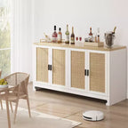 Armoire de rangement moderne en rotin avec 4 portes tissées et étagère réglable - Table console et meuble bar pour cuisine, salle à manger et salon, armoire d'appoint