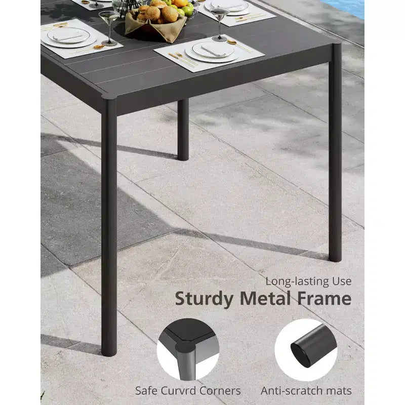 Table à manger d'extérieur noire - Plateau en aluminium et cadre en fer pour jardin
