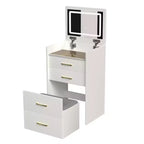 Coiffeuse Maquillage 3 en 1, Table de Maquillage Compacte avec Banc, Miroir Lumineux, Tiroirs et Plateau en Verre Visible, Blanc - ModernLuxe