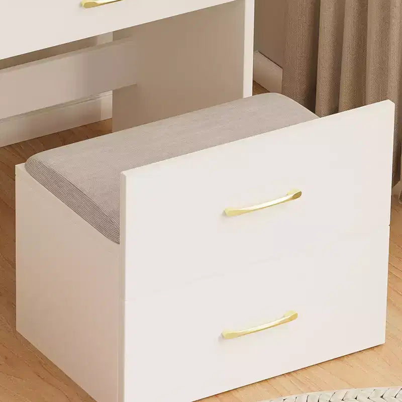 Coiffeuse Maquillage 3 en 1, Table de Maquillage Compacte avec Banc, Miroir Lumineux, Tiroirs et Plateau en Verre Visible, Blanc - ModernLuxe