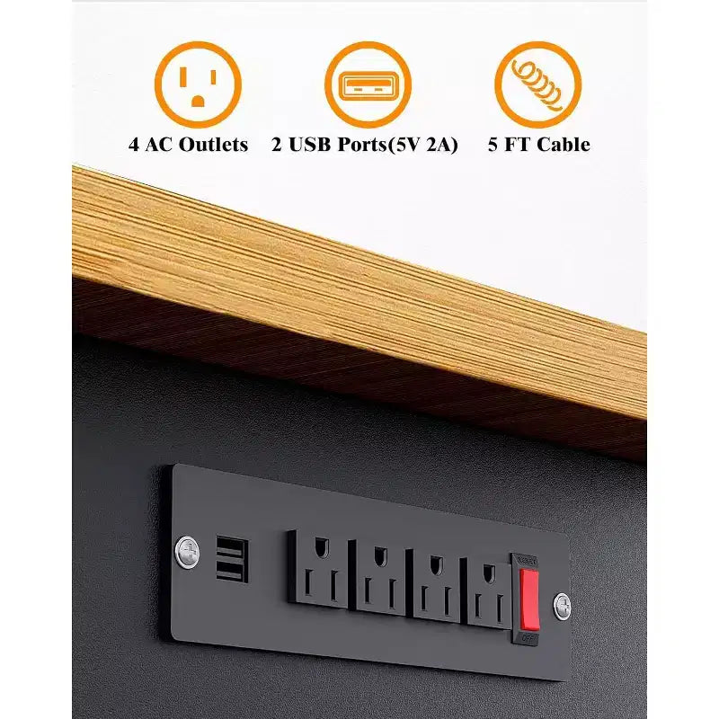 Établi de garage Acekool 60 po réglable en hauteur avec plateau en bois massif, capacité de 2200 lb, prises de courant et pieds antidérapants, robuste