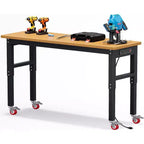Établi de garage Acekool 60 po réglable en hauteur avec plateau en bois massif, capacité de 2200 lb, prises de courant et pieds antidérapants, robuste