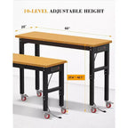 Établi de garage Acekool 60 po réglable en hauteur avec plateau en bois massif, capacité de 2200 lb, prises de courant et pieds antidérapants, robuste