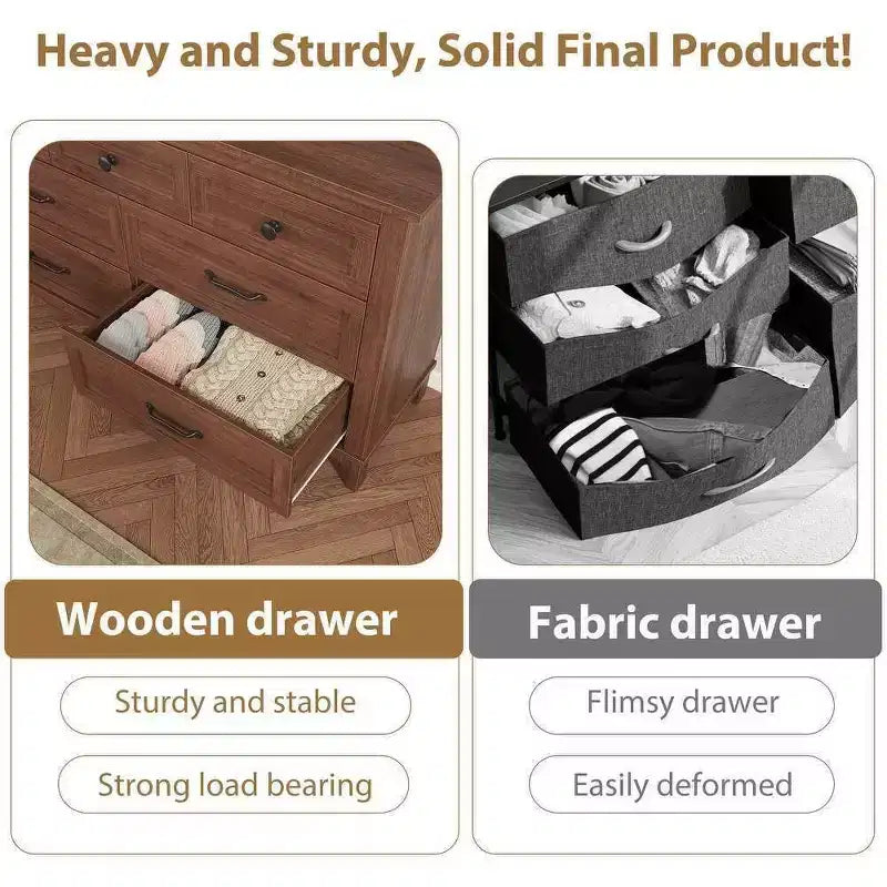 Commode 7 tiroirs Coolmee pour chambre à coucher, commode rustique en bois à texture naturelle, organiseur de rangement pour chambre à coucher, salon