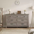 Commode 7 tiroirs Coolmee pour chambre à coucher, commode rustique en bois à texture naturelle, organiseur de rangement pour chambre à coucher, salon
