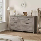 Commode 7 tiroirs Coolmee pour chambre à coucher, commode rustique en bois à texture naturelle, organiseur de rangement pour chambre à coucher, salon