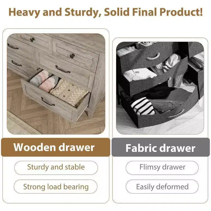 Commode 7 tiroirs Coolmee pour chambre à coucher, commode rustique en bois à texture naturelle, organiseur de rangement pour chambre à coucher, salon