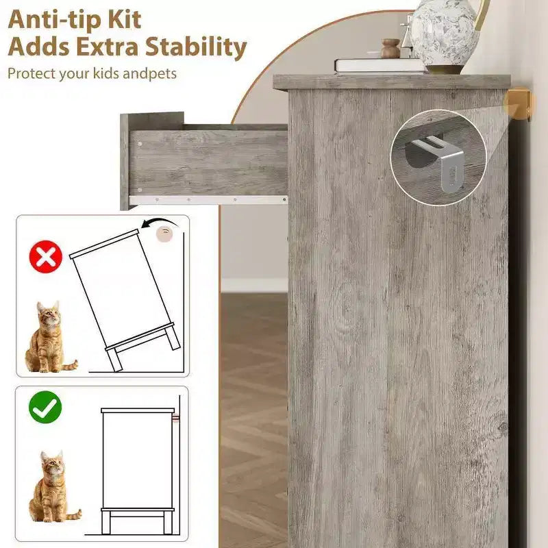 Commode 7 tiroirs Coolmee pour chambre à coucher, commode rustique en bois à texture naturelle, organiseur de rangement pour chambre à coucher, salon