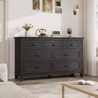 Commode 7 tiroirs Coolmee pour chambre à coucher, commode rustique en bois à texture naturelle, organiseur de rangement pour chambre à coucher, salon