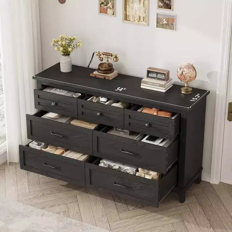 Commode 7 tiroirs Coolmee pour chambre à coucher, commode rustique en bois à texture naturelle, organiseur de rangement pour chambre à coucher, salon