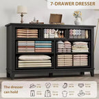 Commode 7 tiroirs Coolmee pour chambre à coucher, commode rustique en bois à texture naturelle, organiseur de rangement pour chambre à coucher, salon