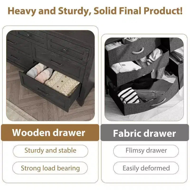Commode 7 tiroirs Coolmee pour chambre à coucher, commode rustique en bois à texture naturelle, organiseur de rangement pour chambre à coucher, salon