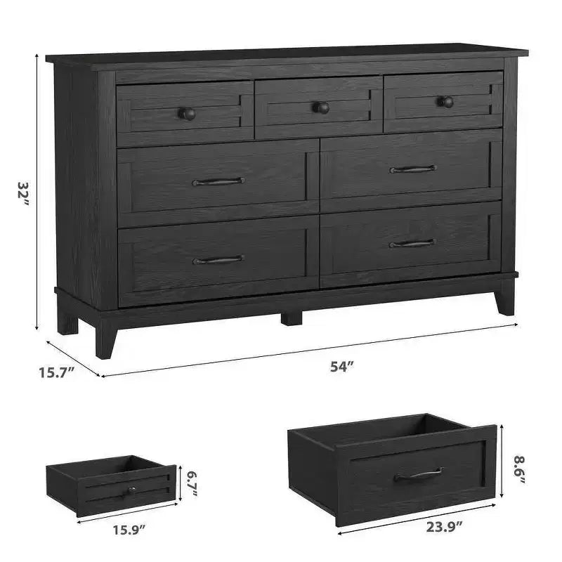 Commode 7 tiroirs Coolmee pour chambre à coucher, commode rustique en bois à texture naturelle, organiseur de rangement pour chambre à coucher, salon