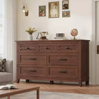 Commode 7 tiroirs Coolmee pour chambre à coucher, commode rustique en bois à texture naturelle, organiseur de rangement pour chambre à coucher, salon