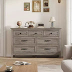Commode 7 tiroirs Coolmee pour chambre à coucher, commode rustique en bois à texture naturelle, organiseur de rangement pour chambre à coucher, salon
