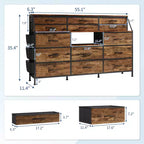 Commode de Chambre à Coucher avec 14 Tiroirs, Commode de 55" de Large avec Poche Latérale, Commode et Tiroirs en Tissu avec Étagères, Cadre Robuste, Plateau en Bois