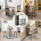 Ensemble 3 pièces table et chaises de bar de petite taille, table de pub peu encombrante avec tiroir de rangement et étagère, rétro