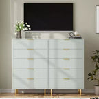Commode verte TROPOW, Commode moderne à 5 tiroirs pour chambre à coucher avec poignée dorée et grand tiroir, Commode double en bois, Vert