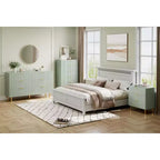 Commode verte TROPOW, Commode moderne à 5 tiroirs pour chambre à coucher avec poignée dorée et grand tiroir, Commode double en bois, Vert