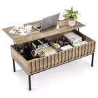 Table basse relevable, table basse moderne du milieu du siècle, table basse en bois de style rustique avec compartiment de rangement caché, table basse rustique