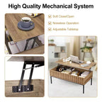 Table basse relevable, table basse moderne du milieu du siècle, table basse en bois de style rustique avec compartiment de rangement caché, table basse rustique