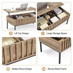 Table basse relevable, table basse moderne du milieu du siècle, table basse en bois de style rustique avec compartiment de rangement caché, table basse rustique
