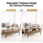 Table basse relevable, table basse moderne du milieu du siècle, table basse en bois de style rustique avec compartiment de rangement caché, table basse rustique