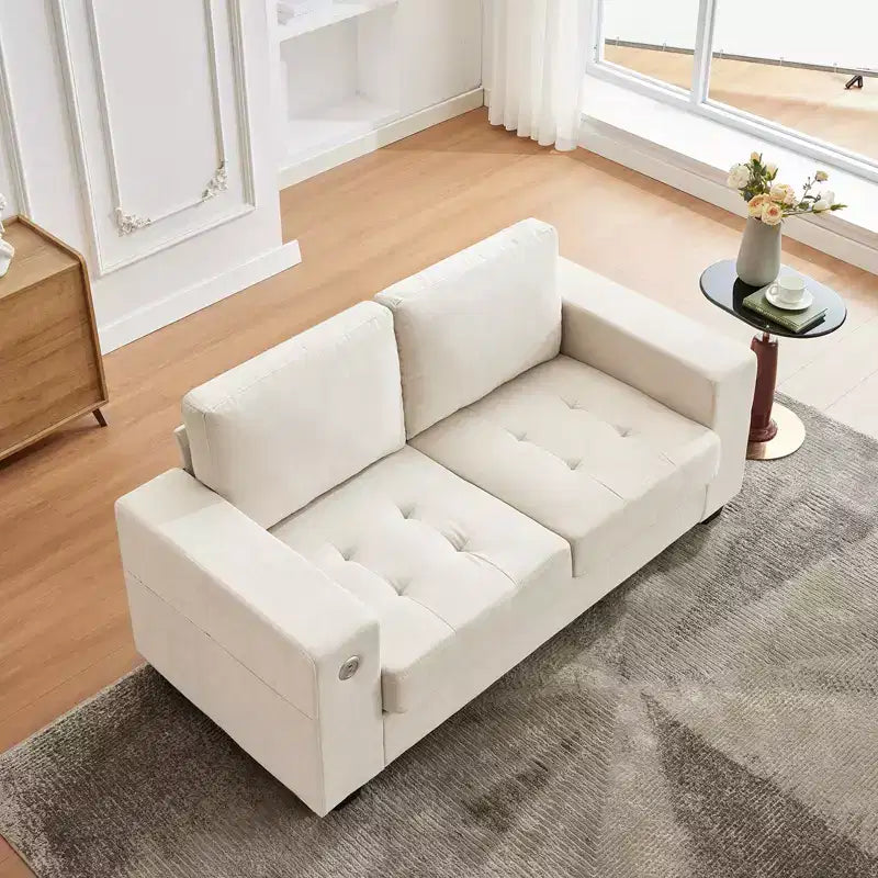 COZONY Canapé Nuage 70" Canapé en Chenille Style Mid-Century, Assise Profonde, Ports USB, Poches Latérales, Aucun Assemblage Requis