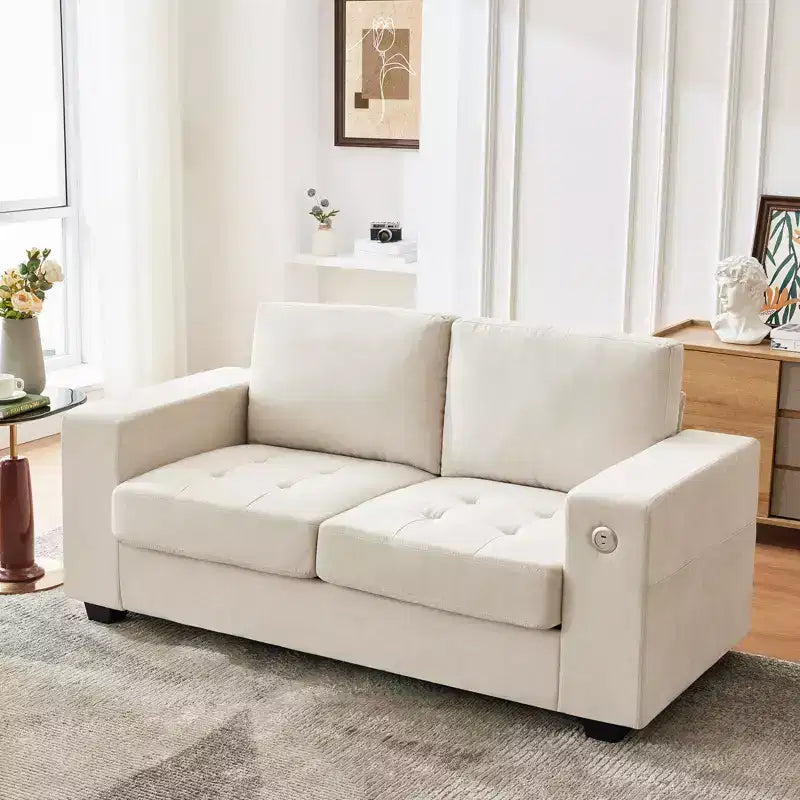 COZONY Canapé Nuage 70" Canapé en Chenille Style Mid-Century, Assise Profonde, Ports USB, Poches Latérales, Aucun Assemblage Requis