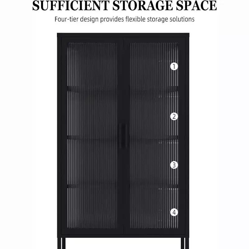 Vitrine avec portes en verre, meuble de curiosités avec étagères réglables à 3 niveaux Meuble de rangement pour la maison, le salon et le bureau Noir