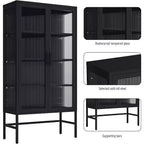 Vitrine avec portes en verre, meuble de curiosités avec étagères réglables à 3 niveaux Meuble de rangement pour la maison, le salon et le bureau Noir