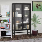 Vitrine avec portes en verre, meuble de curiosités avec étagères réglables à 3 niveaux Meuble de rangement pour la maison, le salon et le bureau Noir
