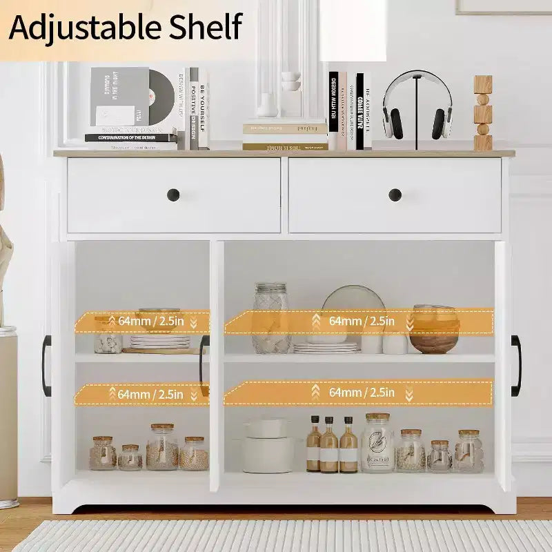 Buffet de ferme 42,5 po – Bahut de rangement avec tiroirs et étagère réglable pour la salle à manger