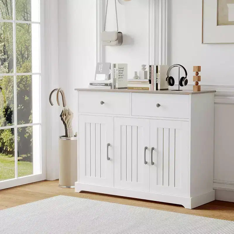 Buffet de ferme 42,5 po – Bahut de rangement avec tiroirs et étagère réglable pour la salle à manger
