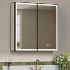 Armoire de toilette avec miroir LED, montage en saillie ou encastré, lumière dimmable, anti-buée, étagères réglables