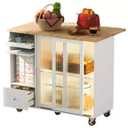 Desserte de cuisine roulante TROPOW avec éclairage LED, îlot de cuisine avec étagère réglable et 2 tiroirs de rangement, îlot sur roulettes